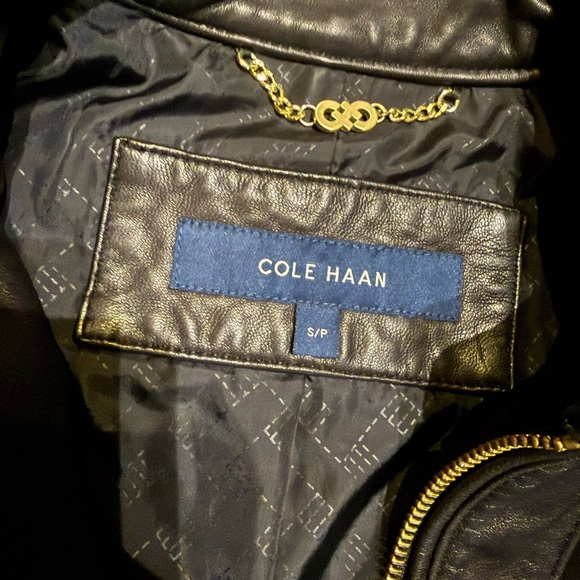 Cole Haan Black Leather Moto Jacket - Picture 2 of 7